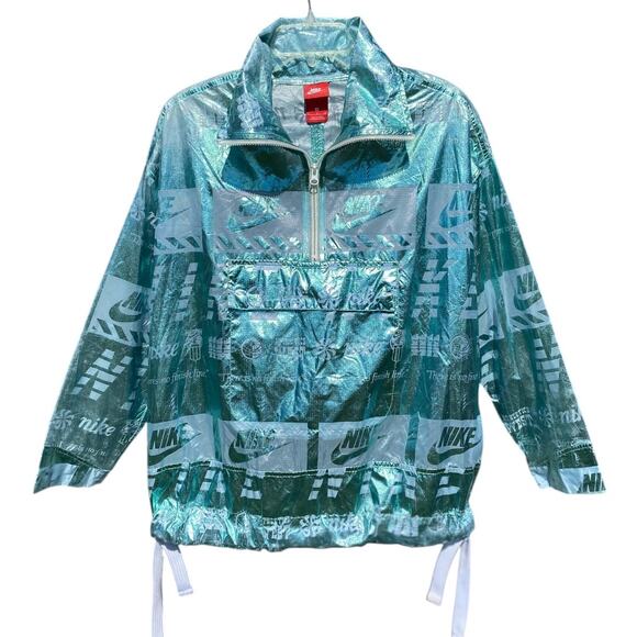 Nike Women's Sportswear Teal Aqua Metallic Half Zip Size Small 914210 Jacket - Picture 3 of 13